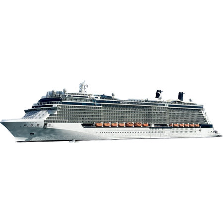 Cruise ship isolated on white background. 3D illustration, clipping pathの写真素材