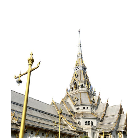 Thai temple isolated on white background with clipping path, Thailand.の写真素材