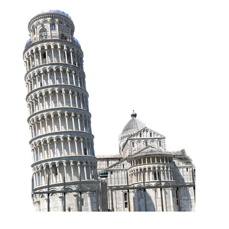 Leaning Tower of Pisa isolated on white background with clipping pathの写真素材