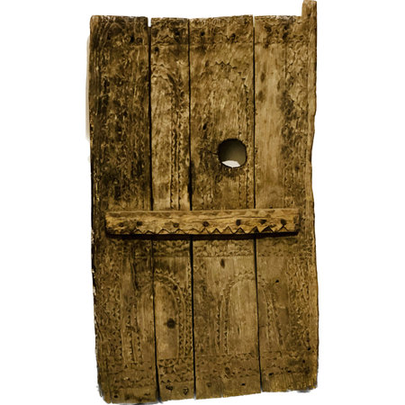 Old wooden door isolated on white background. Clipping path included.の写真素材