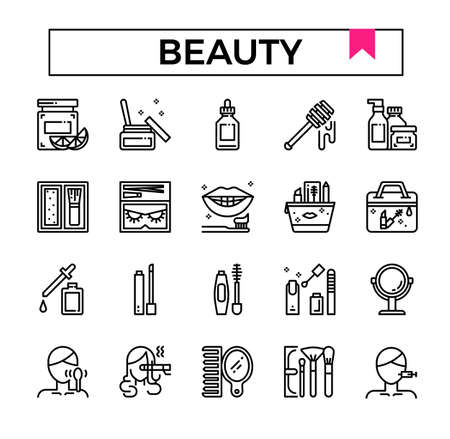 makeup and cosmetic outline icon set.のイラスト素材