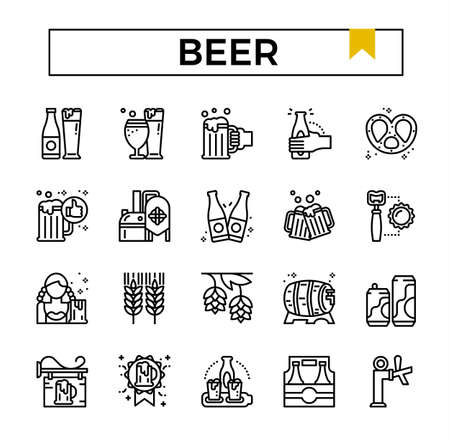 Beer outline design icon set.のイラスト素材