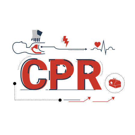 Illustration of Cardiopulmonary resuscitation (CPR) with icons.のイラスト素材