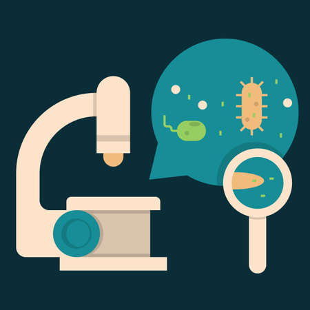 Illustration of microscope with microbe examination.のイラスト素材