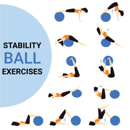 Illustration of stability ball exercise.のイラスト素材