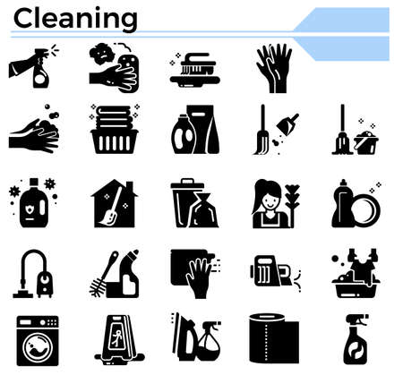 Cleaning glyph design icon set for website, daily hygiene issue and coronavirus protection.のイラスト素材