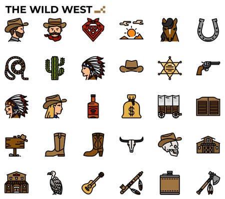 The wild west icon set for native american tribes issue and study, education, websites, presentations, books.のイラスト素材