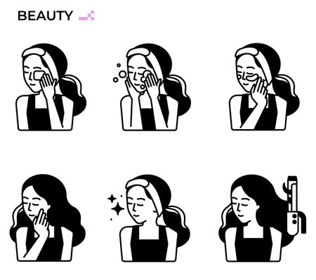 woman doing skincare routine glyph icon and illustration.のイラスト素材