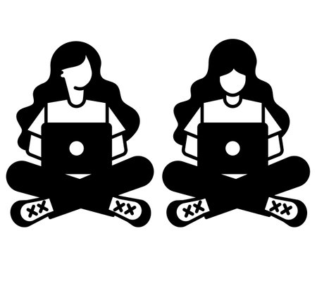 woman using laptop modern concept ui ux icon for website, app, presentation, flyer, brochure etc.のイラスト素材