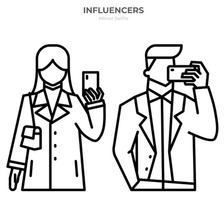 Influencer in mirror selfie posing character icon and illustration.のイラスト素材