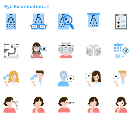 Illustration of eye examination and ophthalmic professional for medical ui ux icon, website, app, presentaion, flyer, brochure etc.のイラスト素材