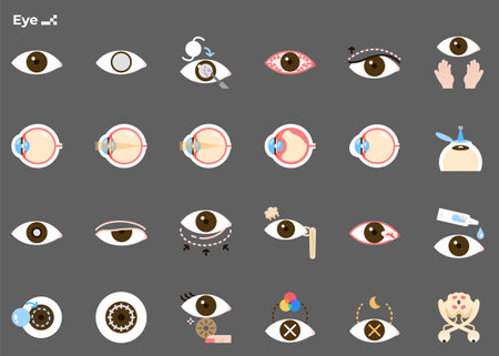 Illustration of normal eye and disability for medical ui ux icon, website, app, presentaion, flyer, brochure etc.のイラスト素材