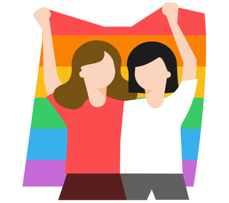 Two women holding rainbow flag modern concept ui/ux icon for website, app, presentaion, flyer, brochure etc.のイラスト素材