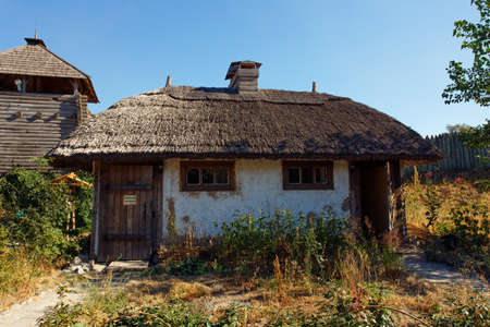 WC in the style of an old Ukrainian hut. Khortica island Zaporozhye Ukraine.のeditorial素材