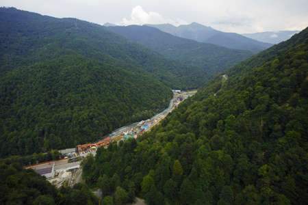 SOCHI, RUSSIA, AUG, 08, 2017: View on Rosa Khutor Dramatic sky. Sochi Roza Khutor holidays vacation bike ski toursのeditorial素材