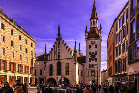 Munich, Germany, January 25, 2018. The Old Town Hall bounds the central square Marienplatz on its east side.のeditorial素材