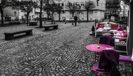 Pink table on the square