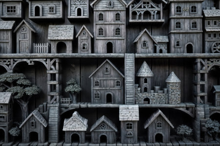 A bunch of detailed wooden tabletop model housesの素材