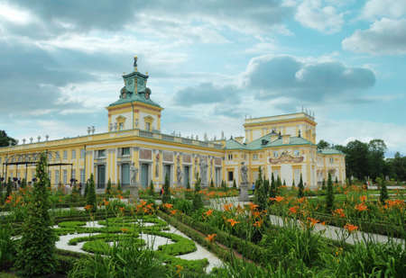 Warsaw, October -April 7, 2013: The royal residence in Wilanow. Palace and museum garden and staues.のeditorial素材