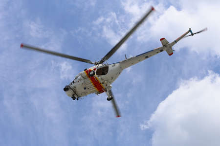 Police helicopter in the sky.