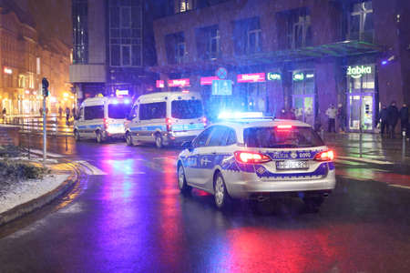wroclaw, dolny slask, poland, 02.05.2021 A Polish policeman while securing a public assembly in WrocÅaw.のeditorial素材