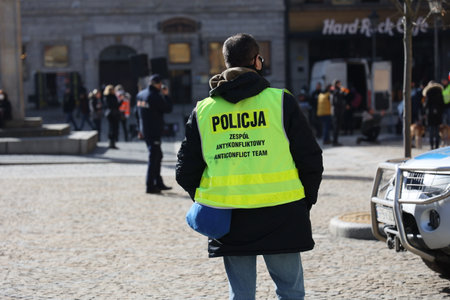 Police anti-conflict team at the security of the assembly.