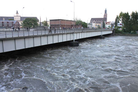 Flood in WrocÅaw caused by the Odra River.のeditorial素材