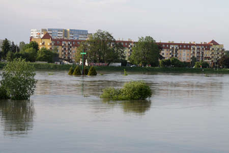Flood in WrocÅaw caused by the Odra River.のeditorial素材