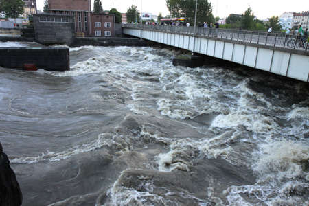 Flood in WrocÅaw caused by the Odra River.のeditorial素材