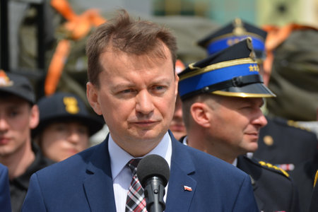 Politicians at the fire brigade competition WrocÅaw.のeditorial素材