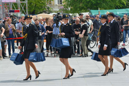 Politicians at the fire brigade competition WrocÅaw.のeditorial素材