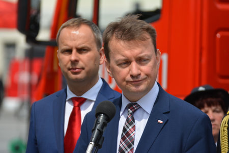 Politicians at the fire brigade competition WrocÅaw.のeditorial素材