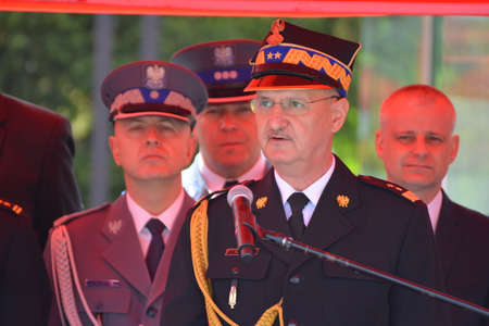 Politicians at the fire brigade competition WrocÅaw.のeditorial素材