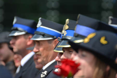 Politicians at the fire brigade competition WrocÅaw.のeditorial素材