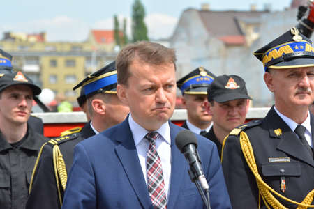 Politicians at the fire brigade competition WrocÅaw.のeditorial素材
