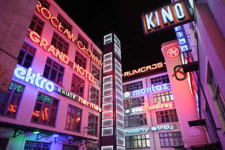 Colorful neon lights in Wroclaw.のeditorial素材