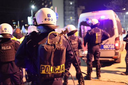 Police action securing a public assembly by the city police.のeditorial素材