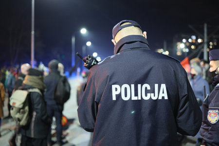 Police action securing a public assembly by the city police.のeditorial素材