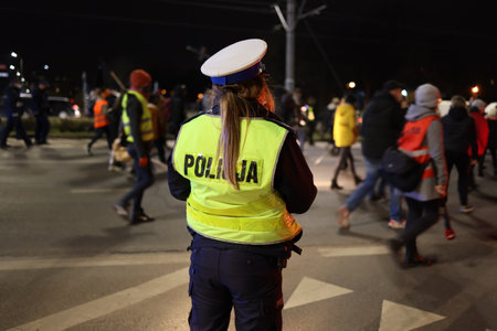 Police protection of the protest, women's strike, WrocÅaw, March 2021.のeditorial素材