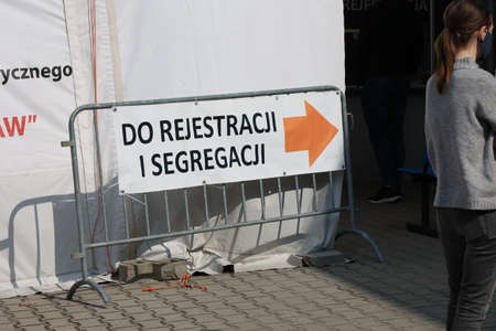A mobile research point for covid-19 in the red cross tent in WrocÅaw.のeditorial素材