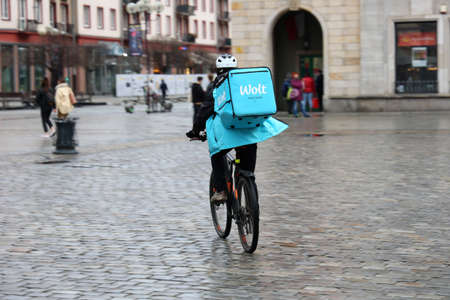 The takeout delivery service bike rides to the customer.