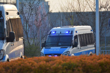 04.30.2021 wroclaw, poland, Polish police car raids during a police operation in WrocÅaw.のeditorial素材