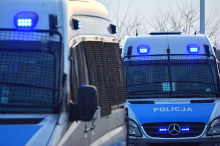 04.30.2021 wroclaw, poland, Polish police car raids during a police operation in WrocÅaw.のeditorial素材