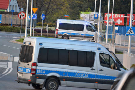 04.30.2021 wroclaw, poland, Polish police car raids during a police operation in WrocÅaw.のeditorial素材