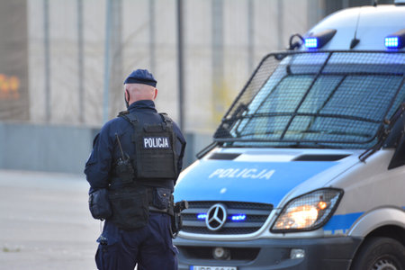 04.30.2021 wroclaw, poland, The Polish police during the securing of the football games of the...