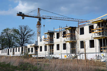 Construction of an office building and residential apartments in the city center.のeditorial素材