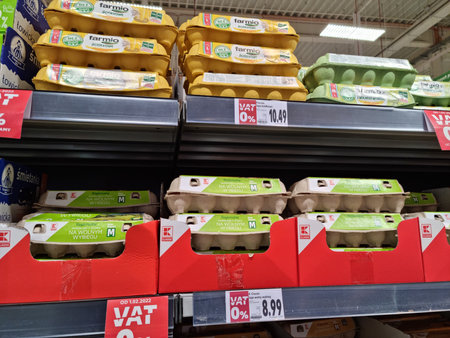 04.22.2022 wroclaw, poland, Food prepared for sale on a store shelf.のeditorial素材