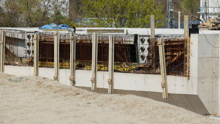 Reinforcing bars at the construction site of a new road bridge.