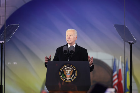 02.21.2023 Warsaw, poland, Joe Biden US President's visit to Warsaw and Kiev. February 2023.のeditorial素材