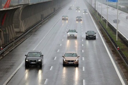 cars on the highway in the city of Shenzhen, China.のeditorial素材